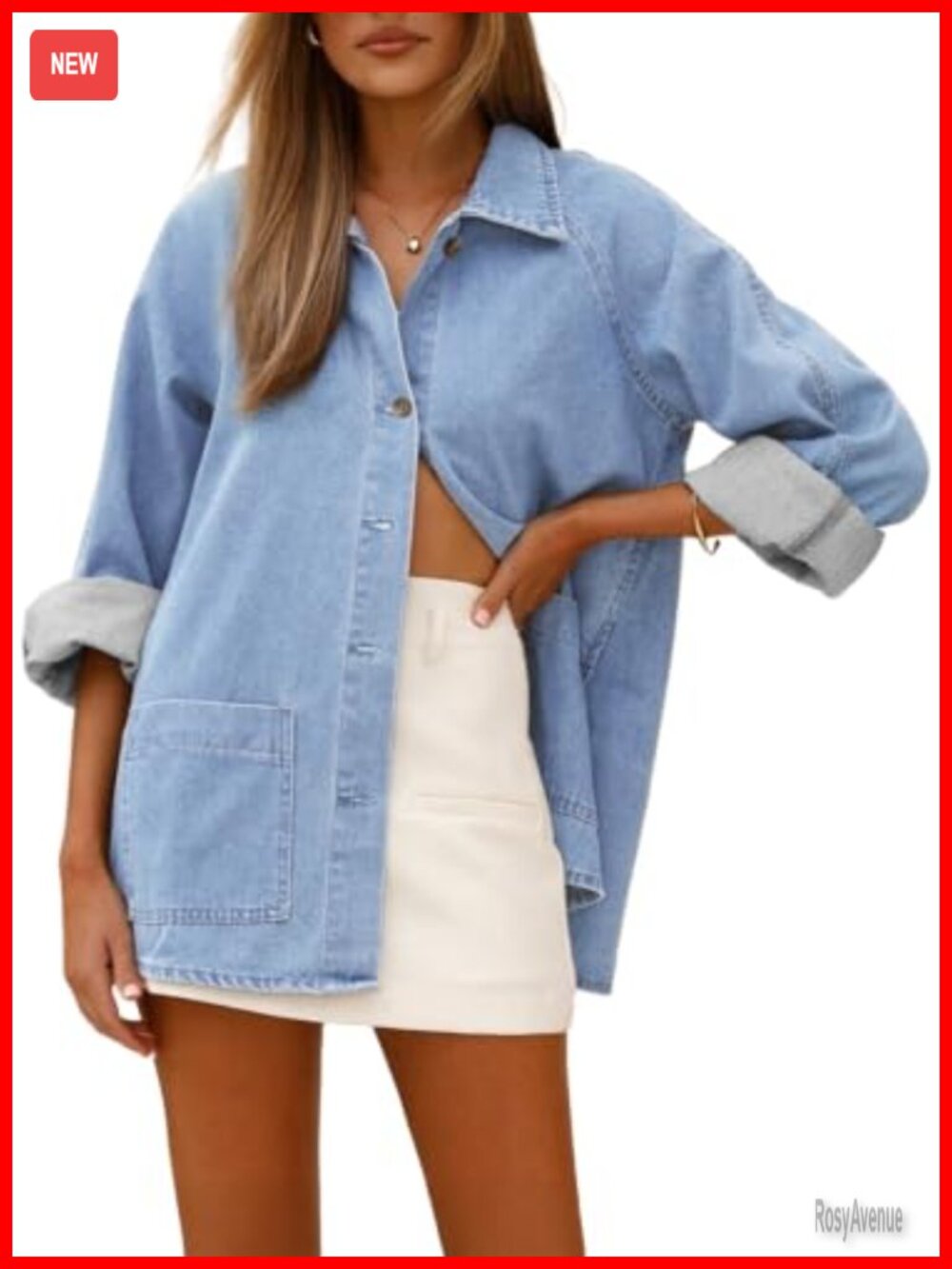 Women's Denim Shirt Long Sleeve Button Down Jean Shacket